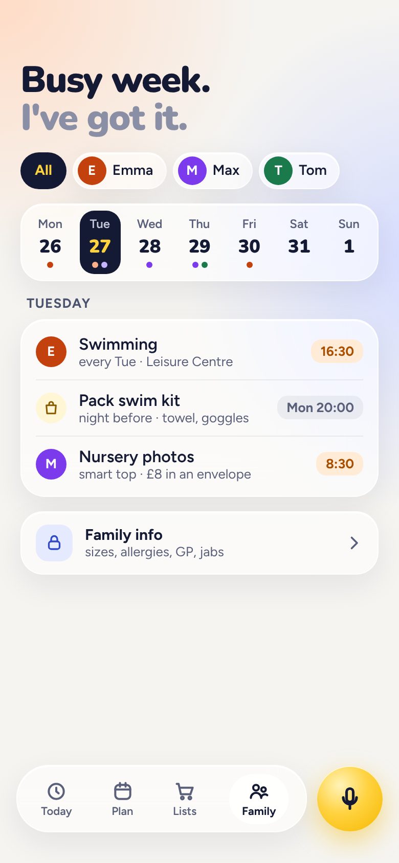 Kinify Our week screen