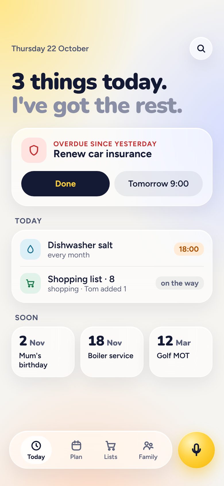 Kinify Today screen